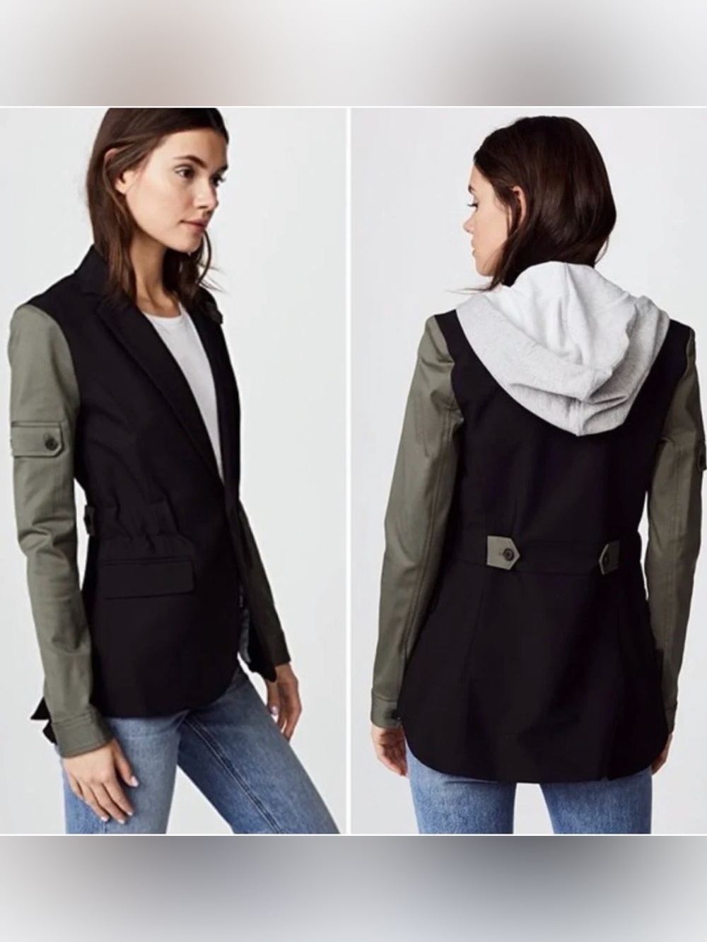 Veronica Beard Military Colorblock Dickey Jacket Black Army Green Wool Size 8 - Picture 2 of 14
